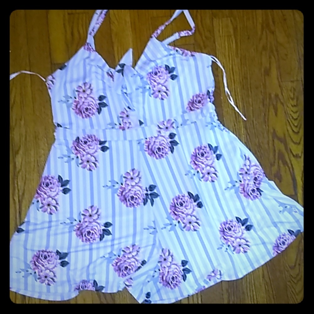 Blue white and pink floral romper from candie's